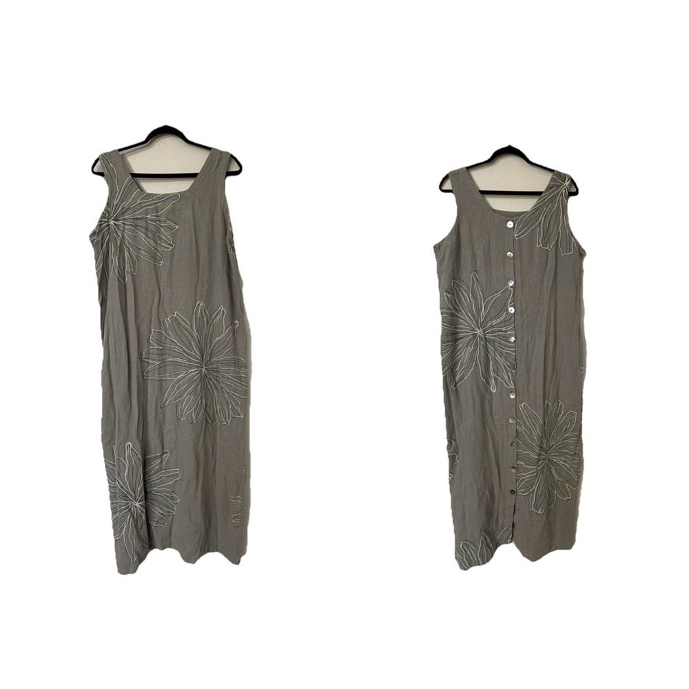 Kaliyana Artwear Linen Rayon Dress Long‎  Button Back  Sleeveless Lagenlook Boho